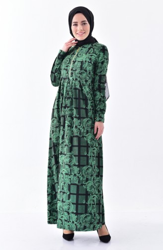 Dilber Patterned Dress 7134-03 Emerald Green 7134-03