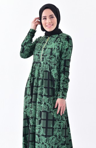 Dilber Patterned Dress 7134-03 Emerald Green 7134-03