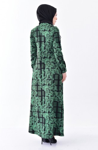 Dilber Patterned Dress 7134-03 Emerald Green 7134-03