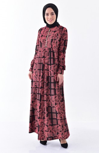 Dilber Patterned Dress 7134-04 Claret Red 7134-04