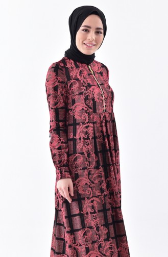 Dilber Patterned Dress 7134-04 Claret Red 7134-04