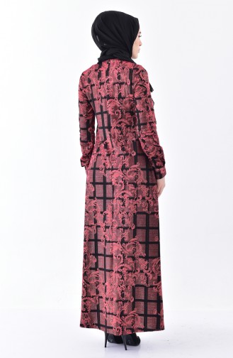 دلبر فستان بتصميم مُطبع 7134-04 لون خمري 7134-04