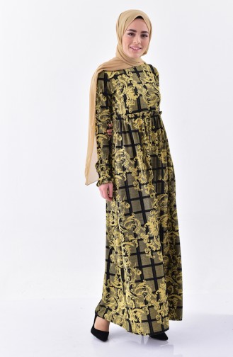 Dilber Patterned Platted Dress 7135-01 Mustard 7135-01