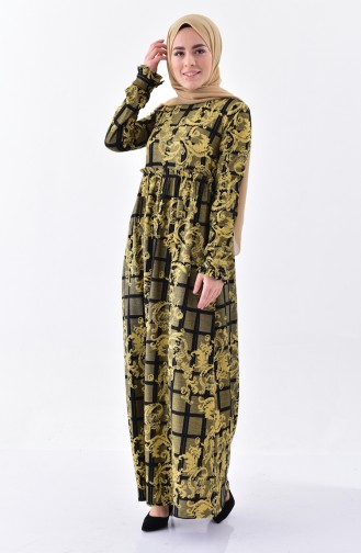دلبر فستان بتصميم مُطبع وطيات 7135-01 لون اصفر داكن 7135-01