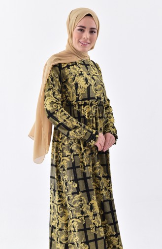 دلبر فستان بتصميم مُطبع وطيات 7135-01 لون اصفر داكن 7135-01
