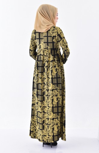 Dilber Patterned Platted Dress 7135-01 Mustard 7135-01