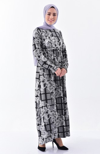 Dilber Patterned Platted Dress 7135-02 Gray 7135-02
