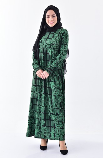 دلبر فستان مُطبع بتصميم طيات 7135-03 لون اخضر زُمردي 7135-03