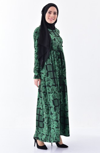 Dilber Patterned Platted Dress 7135-03 Emerald Green 7135-03