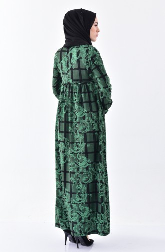 دلبر فستان مُطبع بتصميم طيات 7135-03 لون اخضر زُمردي 7135-03