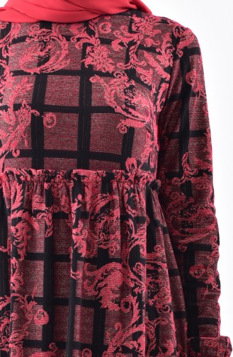 دلبر فستان مُطبع بتصميم طيات 7135-04 لون خمري 7135-04
