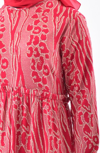 دلبر فستان مُطبع بتصميم طيات 7136-01 لون خمري 7136-01