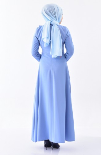 Fırfır Detaylı Elbise 0205-02 Mavi