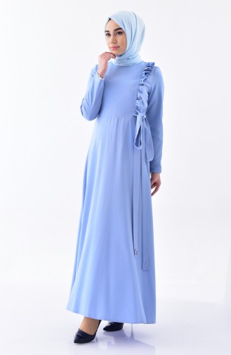 Fırfır Detaylı Elbise 0205-02 Mavi