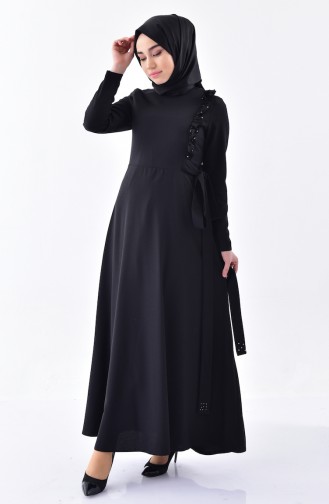 Fırfır Detaylı Elbise 0205-06 Siyah