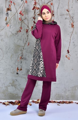 Snake Patterned Tracksuit Suit 1406-03 Purple 1406-03