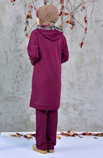 Snake Patterned Tracksuit Suit 1406-03 Purple 1406-03