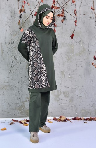 Snake Patterned Tracksuit Suit 1406-04 Khaki 1406-04