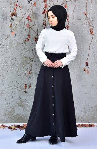 Buttoned Detail Skirt 8106-01 Black 8106-01