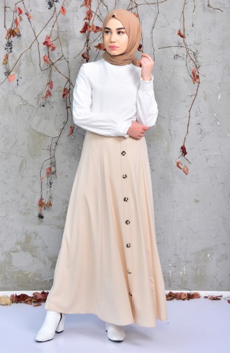 Buttoned Detail Skirt 8106-02 Beige 8106-02