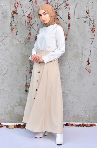 Buttoned Detail Skirt 8106-02 Beige 8106-02