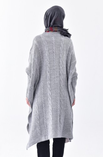 Braid Decorated Knitwear Poncho 8287-05 Grey 8287-05