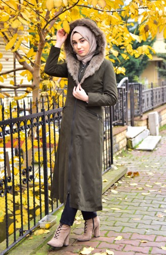 Caban a Fermeture et Capuche 35779-06 Vert Khaki 35779-06