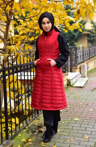 Zippered Cotton Long Vest 0254-03 Red 0254-03