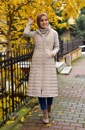 Zippered Quilted Long Vest 0254-05 Cream 0254-05