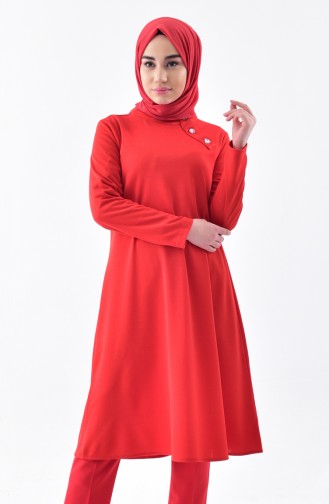 Düğmeli Tunik 1266-05 Nar Çiçeği