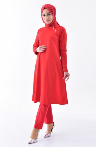 Düğmeli Tunik 1266-05 Nar Çiçeği