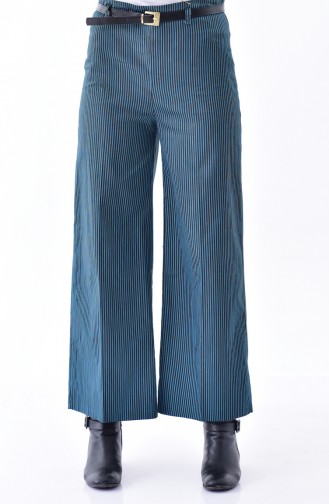 Striped Wide leg Pants 5005-02 Black Turquoise 5005-02