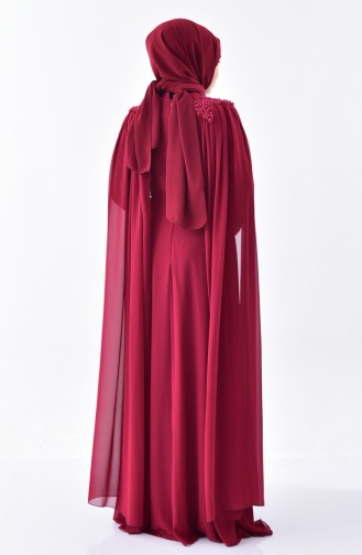 Robe de Soirée Mousseline Perlées 7084-01 Bordeaux 7084-01