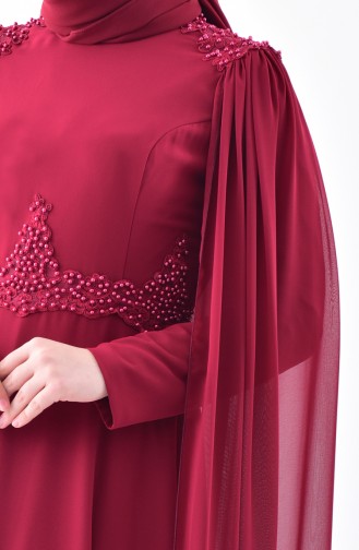 Robe de Soirée Mousseline Perlées 7084-01 Bordeaux 7084-01