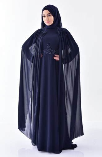 Dunkelblau Hijab-Abendkleider 7084-03