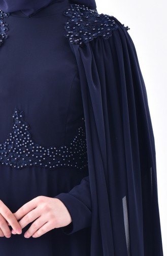 Navy Blue Hijab Evening Dress 7084-03