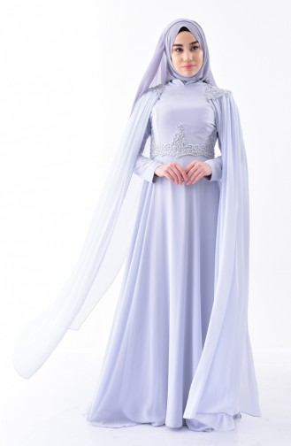 Gray Hijab Evening Dress 7084-04