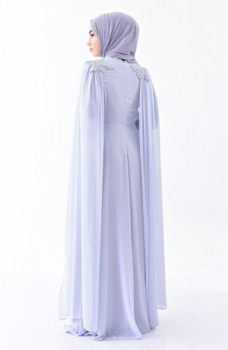 Gray Hijab Evening Dress 7084-04