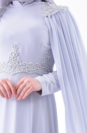 Gray Hijab Evening Dress 7084-04