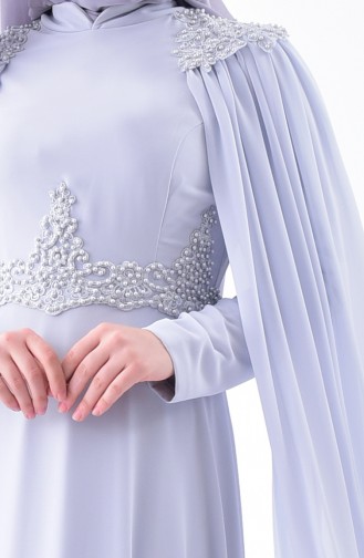 Robe de Soirée Mousseline Perlées 7084-04 Gris 7084-04