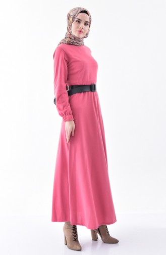 فستان بتصميم اكمام مطاط 0292-02 لون وردي باهت 0292-02