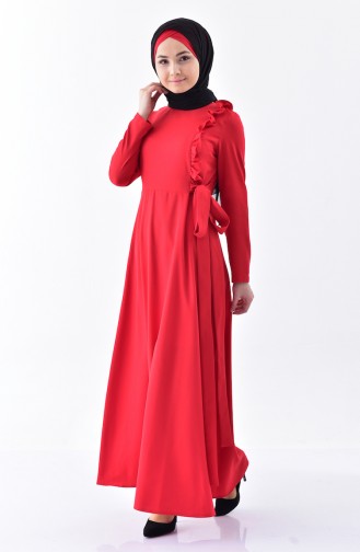 Fırfırlı Elbise 0197-09 Kırmızı