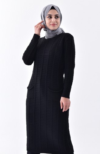 Longue Tunique Tricot a Poches 3292-02 Noir 3292-02