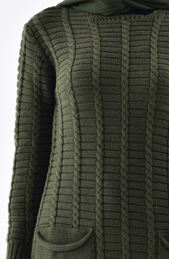 Knitwear Pocket Long Tunic 3292-03 Dark Khaki 3292-03