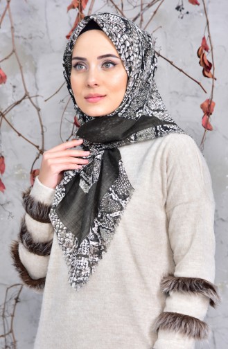 Desenli Flamlı Cotton Eşarp 2148-03 Haki