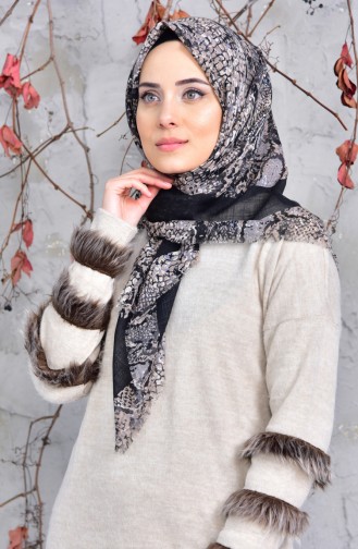 Echarpe Cotton a Motifs 2144-05 Noir Vison 2148-05