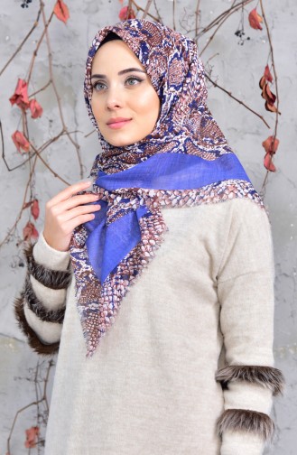 Desenli Flamlı Cotton Eşarp 2148-06 İndigo