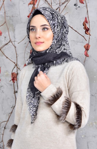 Desenli Flamlı Cotton Eşarp 2148-09 Füme