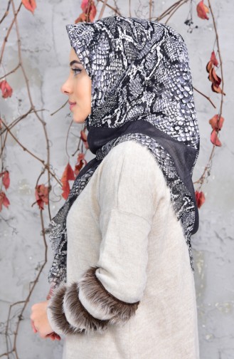 Desenli Flamlı Cotton Eşarp 2144-09 Füme 2148-09