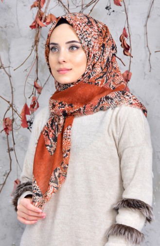 Desenli Flamlı Cotton Eşarp 2148-12 Taba